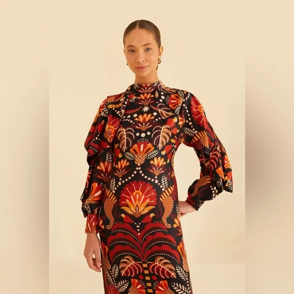 FARM RIO Red Nature Beauty Scarf Backless Midi Dress, Size Small, $270 - Picture 3 of 14